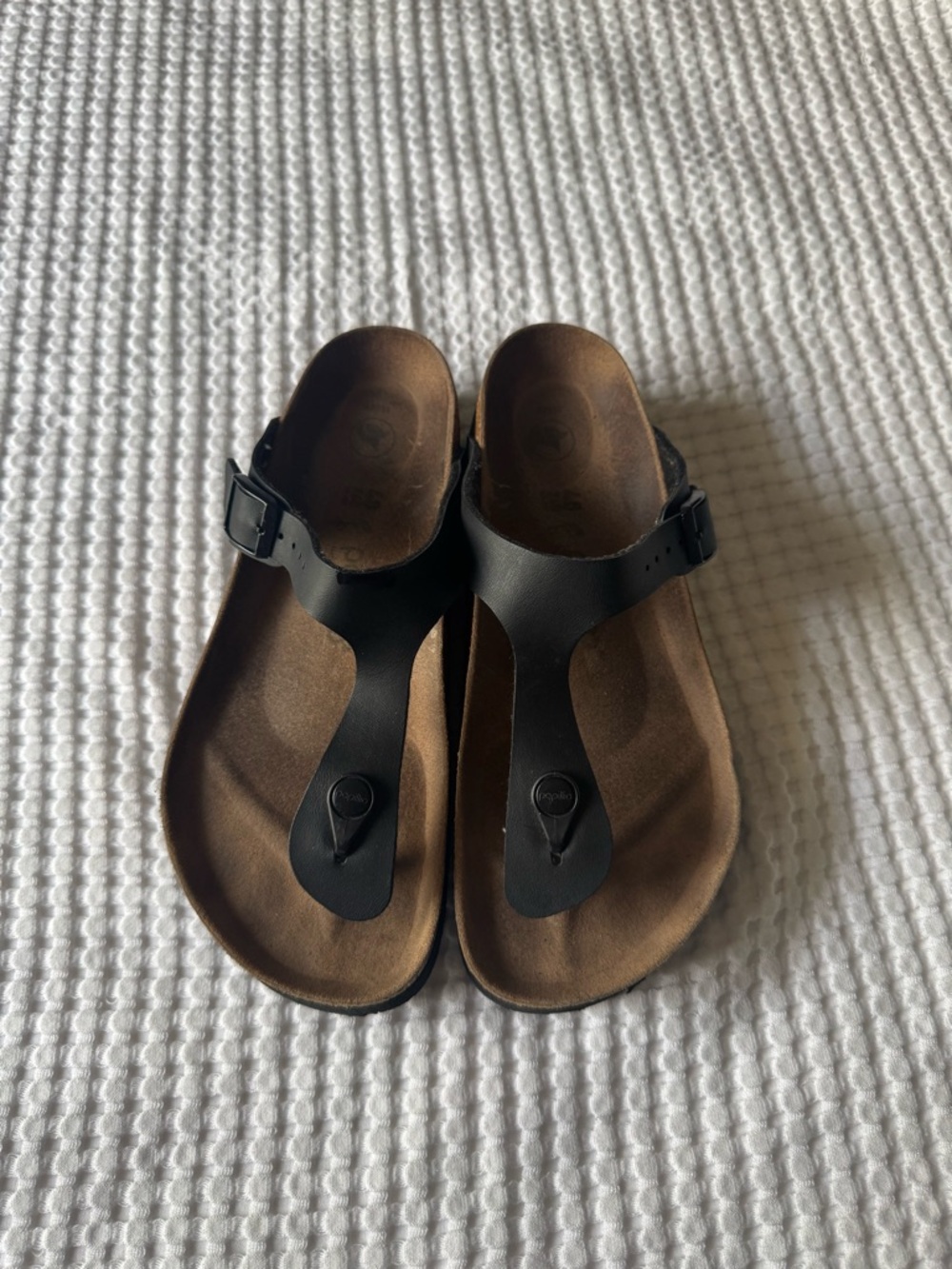 Papillio Black Buckle Thong Sandals